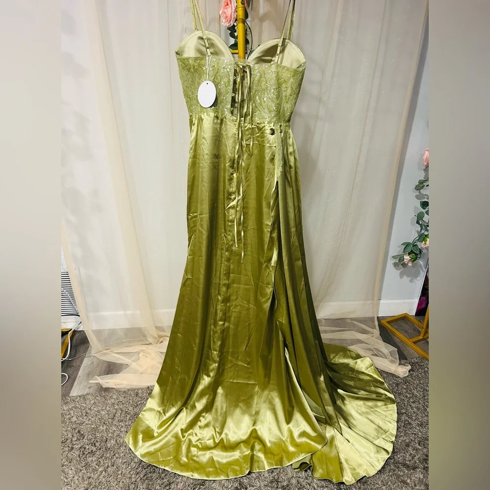 Glamorous Satin Prom Dress in Olive Green - Picture 3 of 5